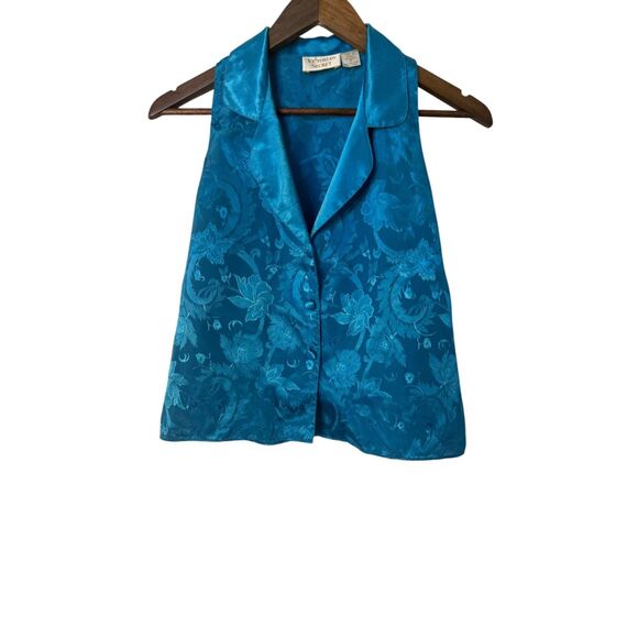 Victoria's Secret Jackets & Blazers - Vintage Victorias Secret Gold Label Top Size XS P Teal Blue Satin Floral Jacquar